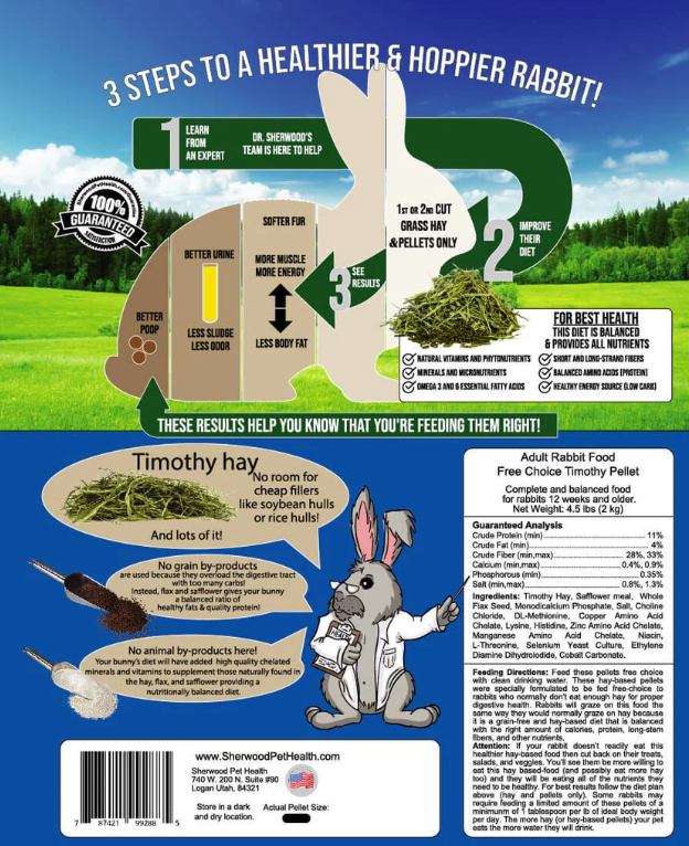 Sherwood Pet - Adult Rabbit Food - Measured Timothy Pellet - 4.5lb
